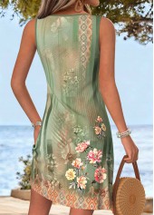 Sage Green Floral Print Short Tummy Coverage Sleeveless Dress | thumb picture 