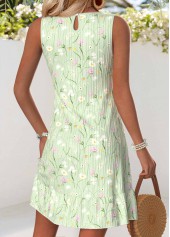 Light Green Floral Print Short Tummy Coverage Sleeveless Dress | thumb picture 