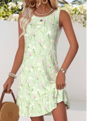 Light Green Floral Print Short Tummy Coverage Sleeveless Dress | thumb picture 