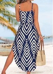 Navy Chevron Print Tummy Coverage Strappy Round Neck Dress | thumb picture 