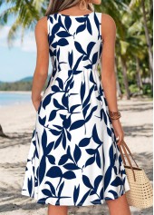 White Leaf Print Tummy Coverage Sleeveless V Neck Dress | thumb picture 