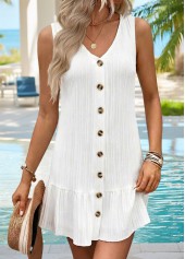 White Short Tummy Coverage Sleeveless V Neck Dress