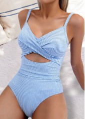 Light Blue Surplice One Piece Swimwear
