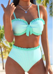 Cyan High Waisted Striped Bikini Set | thumb picture 