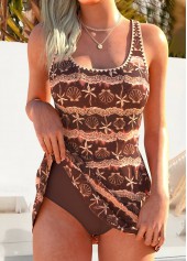 Dark Coffee Curved Hem One Piece Swimdress