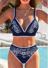 Navy High Waisted Tribal Print Push Up Bikini Set