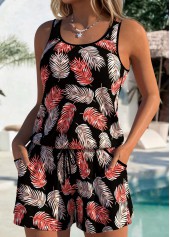 Black Tummy Coverage Leaf Print One Piece Swimwear | thumb picture 