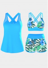Blue Mid Waisted Tummy Coverage Floral Print Tankini Set