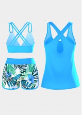 Blue Mid Waisted Tummy Coverage Floral Print Tankini Set | thumb picture 