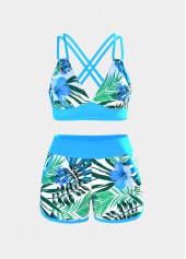 Blue Mid Waisted Tummy Coverage Floral Print Tankini Set | thumb picture 