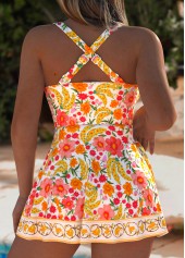 Yellow Tummy Coverage Floral Print One Piece Swimdress | thumb picture 