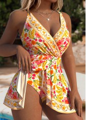 Yellow Tummy Coverage Floral Print One Piece Swimdress | thumb picture 