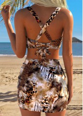 Dark Coffee Mid Waisted Animal Print Bikini Set | thumb picture 