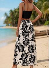 Beige Tropical Plants Print Two-piece Strappy Top and Skirt | thumb picture 