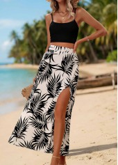 Beige Tropical Plants Print Two-piece Strappy Top and Skirt | thumb picture 