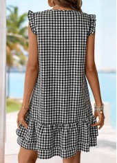 Black Plaid Short Tummy Coverage V Neck Dress | thumb picture 