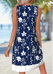 Navy Floral Print Tummy Coverage Sleeveless Scoop Neck Dress | thumb picture 