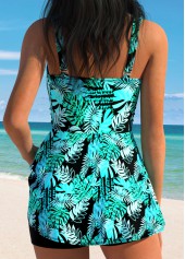 Cyan Mid Waisted Tummy Coverage Leaf Print Tankini Set | thumb picture 