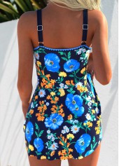 Blue Curved Hem Random Floral Print One Piece Swimwear | thumb picture 