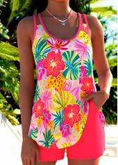 Coral Mid Waisted Curved Hem Tankini Set | thumb picture 