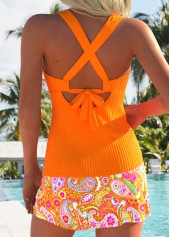 Orange Mid Waisted Lace Up Paisley Print Tankini Set | thumb picture 