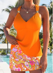 Orange Mid Waisted Lace Up Paisley Print Tankini Set | thumb picture 