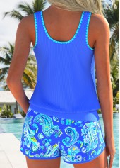 Purplish Blue Mid Waisted Blouson Paisley Print Tankini Set | thumb picture 