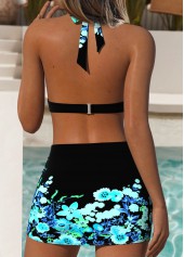 Cyan Mid Waisted Pull On Floral Print Bikini Set | thumb picture 