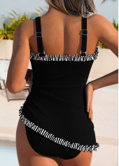 Black Tummy Coverage Striped One Piece Swimdress | thumb picture 