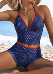 Blue Mid Waisted Tummy Control Polka Dot Tankini Set