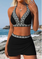 Black Mid Waisted Pull On Floral Print Bikini Set | thumb picture 