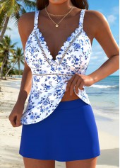 Royal Blue Mid Waisted Patchwork Floral Print Tankini Set | thumb picture 