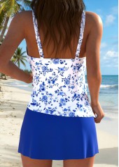 Royal Blue Mid Waisted Patchwork Floral Print Tankini Set | thumb picture 