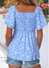 Dusty Blue Ditsy Floral Print Curved Hem T Shirt | thumb picture 