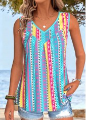 Multi Color Striped Curved Hem Sleeveless Tank Top