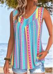 Multi Color Striped Curved Hem Sleeveless Tank Top | thumb picture 