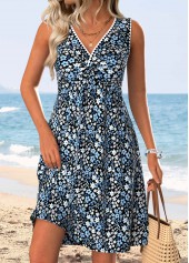 Light Blue Ditsy Floral Print Short Tummy Coverage Dress