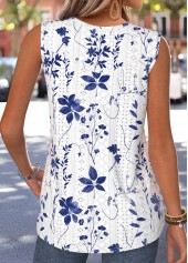 White Leaf Print Sleeveless V Neck Tank Top | thumb picture 