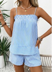 Blue Striped Tummy Coverage Sleeveless Camsiole and Shorts