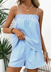 Blue Striped Tummy Coverage Sleeveless Camsiole and Shorts | thumb picture 