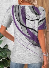 Light Grey Marl Geometric Print Tuck Stitch T Shirt | thumb picture 