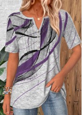 Light Grey Marl Geometric Print Tuck Stitch T Shirt