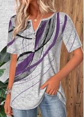 Light Grey Marl Geometric Print Tuck Stitch T Shirt | thumb picture 