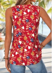 Red Floral Print Curved Hem Sleeveless Tank Top | thumb picture 
