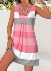 Pink Striped Short Tummy Coverage Sleeveless V Neck Dress | thumb picture 