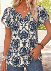 Multi Color Tribal Print Patchwork Short Sleeve T Shirt