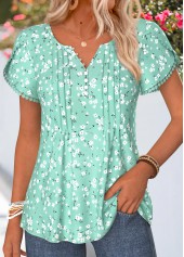 Light Green Floral Print Patchwork Short Sleeve T Shirt