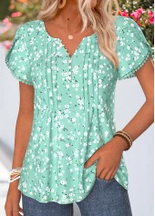 Light Green Floral Print Patchwork Short Sleeve T Shirt | thumb picture 