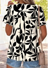 Beige Leaf Print Tummy Coverage Short Sleeve T Shirt | thumb picture 