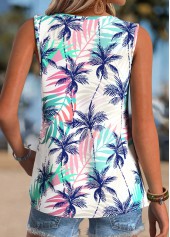 Multi Color Tropical Plants Print Curved Hem Tank Top | thumb picture 